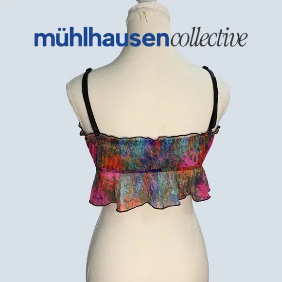 NWT Parade Sheer Mesh Bralette Top Multicolor Floral Ruffle 🌈 - Picture 4 of 5